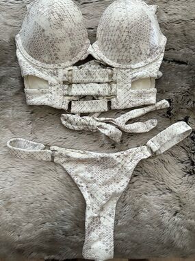 Beach Bunny Cream Snake-Print Cutout Bikini Set